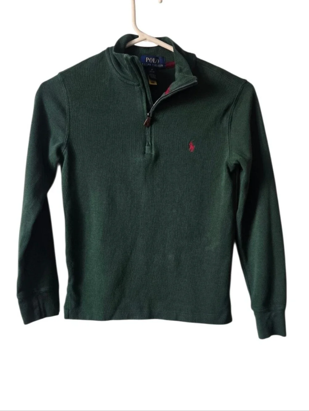 Polo Ralph Lauren Boys Estate Rib Quarter Zip Pullover Sweater Green Siz M 10-12